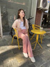奶油兔孕婦產(chǎn)檢褲夏季薄款外穿防曬冰絲褲孕期時尚交叉腰休閑直筒闊腿褲 粉色 L 【建議100-130斤】 曬單實拍圖