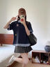 佐敘美式復(fù)古假兩件POLO領(lǐng)短袖t恤女夏季新款刺繡學(xué)院風(fēng)寬松顯瘦上衣 藏青色 M （95-110斤） 曬單實(shí)拍圖