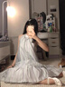 乖甜星海邊度假風無袖掛脖連衣裙女學生2025時尚氣質(zhì)長款溫柔風A字裙子a 掛脖連衣裙 M 【建議90-105斤穿】 曬單實拍圖