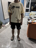 韓三歲青少年夏季純棉短袖t恤男孩12-17歲初中學(xué)生13大童體恤運(yùn)動(dòng)套裝16 杏色(衣服+短褲一套) M【80-100斤】 曬單實(shí)拍圖