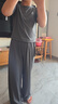 ASK JUNIOR女童夏裝運動套裝夏季薄短版T恤+闊腿長褲兩件套 灰色 130  曬單實拍圖