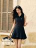 森馬（Semir）連衣裙女polo領(lǐng)無(wú)袖花苞裙甜酷2025夏新款辣妹分割短裙小個(gè)子 深藍(lán)80801 S 曬單實(shí)拍圖