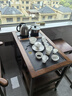 哈駱頓（HALODN）實木陽臺小茶桌茶車茶臺家用小戶型燒水壺泡茶一體套裝新中式茶幾 桌子+1圍椅+2方凳【電磁爐】 免安裝84*47*63送茶具套裝 曬單實拍圖