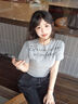 皓娥 字母修身短袖t恤女夏季百搭灰色chic韓系設(shè)計(jì)感收腰顯瘦圓領(lǐng)上衣 【灰色】 M 曬單實(shí)拍圖
