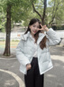 雅鹿短款羽絨服女2025秋冬新款休閑外套連帽可拆石墨烯保暖時尚 冰河藍 S 建議90-105斤 曬單實拍圖
