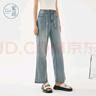 紫涵（ZIHAN）紫涵高腰直筒牛仔褲女夏季復(fù)古水洗闊腿褲時(shí)尚百搭休閑褲 牛仔藍(lán) M 曬單實(shí)拍圖