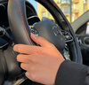 微尚汽車方向盤(pán)套真皮保護(hù)套吸汗防滑超薄四季通用奔馳豐田寶馬大眾 黑色黑線 圓形 曬單實(shí)拍圖