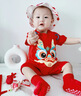 G. DUCKKIDS純棉連體衣滿月嬰兒衣服夏季男寶寶包屁衣周歲百天拍照服裝中國風(fēng) 紅色純棉短袖龍 120克 90cm 曬單實(shí)拍圖