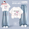 Hello Kitty女童夏季套裝2025新款洋氣女孩純棉短袖時(shí)尚愛心牛仔褲中大童夏裝 曬單實(shí)拍圖