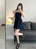 減齡氣質(zhì)法式桔梗牛仔背帶短裙女夏季薄款大碼收腹顯瘦蓬蓬連衣裙 藍(lán)色牛仔蓬蓬連衣短裙單款 S 曬單實(shí)拍圖