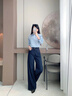香影藏青色闊腿牛仔褲女2025秋季新款高腰直筒顯瘦天絲棉休閑褲子 藏青 S 155/60A/85-95斤 曬單實(shí)拍圖
