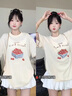 LDBE美式甜美草莓印花短袖t恤女夏季2025新款寬松學院風花邊半袖上衣 杏色 L 曬單實拍圖