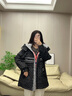 鴨鴨中長(zhǎng)款羽絨服女士2025年冬季新款潮流撞色連帽收腰顯瘦派克服外套 粉色 M 曬單實(shí)拍圖