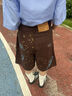 江南先生NewJNXS伽利略星系LOGO印花短褲夏季情侶星星牛仔五分褲 棕色 M 曬單實(shí)拍圖