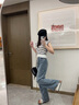 Teenie Weenie小熊女裝牛仔褲2025秋新款復(fù)古休閑天絲抽繩闊腿長(zhǎng)褲 中藍(lán)色 S (160) 曬單實(shí)拍圖
