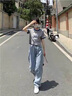 京功200斤胖妹妹夏季天絲萊賽爾涼感冰涼褲子300斤大碼胖mm韓版牛仔褲 藍色 3XL 建議150斤-180斤 曬單實(shí)拍圖