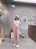 愛(ài)麥依【店鋪】粉色冰絲休閑褲女夏季2025新款寬松速干哈倫大碼九分 粉色 L 建議(101-120斤) 曬單實(shí)拍圖
