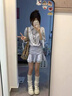 LPOX2025新款學(xué)院風(fēng)miu系藍(lán)色襯衫連衣裙子女春夏季氣質(zhì)收腰百褶短裙 藍(lán)色 M 45/55kg 曬單實(shí)拍圖