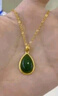 中國黃金（CHINA GOLD）黃金吊墜女金鑲玉和田玉碧玉水滴玉墜足金項鏈七夕情人節(jié)生日禮物 金鑲玉吊墜【贈銀鏈】 約0.9g 曬單實拍圖
