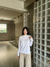 Calvin KleinJeans25秋季新款女士休閑通勤ck純棉刺繡純色打底長袖T恤47D269G YAA-月光白 S 曬單實拍圖