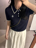 詩凡黎（'SEIFINI）【微風POLO】詩凡黎萊賽爾撞色針織衫韓系絞花毛衣25夏新款短袖女 淺灰 M 曬單實拍圖