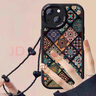 捷思碼五彩圖騰適用蘋果15promax手機殼小羊皮iphone14pro保護套16手鏈復古中國風13pm女x新款ip12男xr情 五彩圖騰-小羊皮 全包防摔+手鏈 iPhone 15 Pro Max 曬單實拍圖