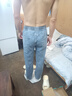 Homlean復(fù)古水洗牛仔褲男春夏直筒美式寬松闊腿休閑長(zhǎng)褲子HS19中藍(lán)L 曬單實(shí)拍圖