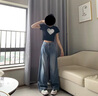 燦圖高腰復古闊腿牛仔褲女春夏季新款大碼胖MM寬松顯瘦小個子直筒褲子 復古藍 L （建議110斤到120斤） 曬單實拍圖