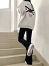 FitonTon高腰喇叭褲女顯瘦松緊腰馬蹄褲垂感彈力休閑褲黑色微喇褲 曬單實(shí)拍圖