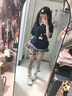 LDBE美式復(fù)古小狗刺繡假兩件短袖t恤女夏季新款學(xué)院風(fēng)polo領(lǐng)拼接上衣 藏青色 L 曬單實(shí)拍圖