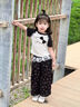 G.DUCKKIDS小黃鴨童裝女童短袖套裝夏季新款洋氣韓版休閑小女孩夏裝兩件套薄 黑白色 130 (建議115-125cm 5.2-7周歲) 曬單實(shí)拍圖