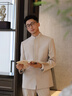 吉約蒙中山裝男香檳色新中式西服套裝新郎結婚禮服灰色國風(fēng)西裝套裝 香檳色【上衣+褲子】 48 曬單實(shí)拍圖