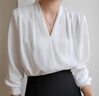 2025女裝白色V領(lǐng)緞面襯衫職場(chǎng)通勤內搭西裝高級上衣職業(yè)裝白襯衣 675白色【V領(lǐng)】 L 推薦【110-120斤】 曬單實(shí)拍圖