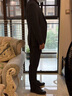 報喜鳥(niǎo)西服套裝男裝夏季涼感纖維商務(wù)休閑男純色一?？畚餮b西褲套裝 隕灰綠色小肌理 48 A(175/96) /請備注腰圍或褲子 曬單實(shí)拍圖