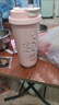 天喜（TIANXI）保溫咖啡杯女鈴蘭花茶杯吸管茶水分離杯翻蓋水杯禮物便攜車(chē)載杯子 一杯三飲-凝胭粉-陶瓷內膽 500ml 曬單實(shí)拍圖