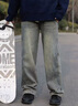 杉努牛仔褲子男夏季寬松直筒拖地美式復(fù)古長褲秋款拼接工裝潮牌休閑褲 G1107藍(lán)色 XL 曬單實(shí)拍圖