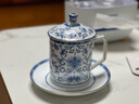 玉蝶景德鎮(zhèn)陶瓷茶杯帶蓋托盤茶水分離杯子青花瓷大容量水杯琺瑯彩 帶碟辦公杯 曬單實(shí)拍圖