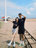 MDlila小狗情侶裝一男一女套裝2025年新款夏季裝正肩修身短袖t恤衣服 男黑+女白（長短款） L 男+女M 曬單實拍圖