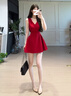 GARNUO紅色連衣裙女夏季法式訂婚禮服敬酒服收腰顯瘦無(wú)袖背心紅裙子短裙 紅色 S 【80-100斤】 曬單實(shí)拍圖