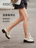 KISSCAT接吻貓【奧利奧】厚底增高樂(lè)福鞋新款真皮系帶小皮鞋學(xué)院風(fēng)單鞋 米白色 36 曬單實(shí)拍圖