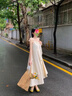 LPOX氣質(zhì)中長(cháng)小香風(fēng)法式吊帶雪紡連衣裙女夏季新款海邊沙灘度假裙子 杏色 S 建議(90斤以?xún)? 曬單實(shí)拍圖