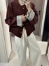 SNYDER WEAR2025新款格紋拼接短款外套女氣質百搭休閑小個子夾克女裝上衣外套 紅色  常規(guī) S 建議80-95斤 曬單實拍圖