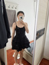UR2025夏季新款女裝休閑疊層褶皺收腰吊帶連衣裙UYU750056 正黑 L 曬單實拍圖