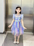 迪士尼寶寶女童連衣裙2025夏季兒童公主裙女寶寶表演禮服短袖彩虹演出蓬蓬裙 藍色 120 建議110-120cm6-7歲cm 曬單實(shí)拍圖