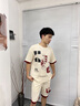 美羅邦 MELOBAN夏季薄款男士港風(fēng)ins寬松短袖短褲套裝青少年學(xué)生潮流帥氣T恤一套 1102米白色 XL 參考120-140斤左右 曬單實(shí)拍圖