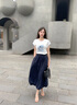 香影花苞裙半身裙女2025夏季新款a字長裙藏藍(lán)大擺棉質(zhì)燈籠蓬蓬裙 藏青 S 155/80A/85-95斤 曬單實拍圖