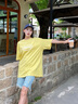 Mmlg 7A抗菌 87mm 純棉短袖T恤女夏季新款經(jīng)典圓領(lǐng)上衣韓系情侶款半袖 嫩黃色 S 曬單實(shí)拍圖