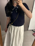 詩凡黎（'SEIFINI）【微風POLO】詩凡黎萊賽爾撞色針織衫韓系絞花毛衣25夏新款短袖女 淺灰 M 曬單實拍圖