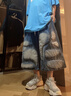 UUCSCC嘻哈潮牌做舊水洗牛仔短褲美式復(fù)古vintage寬松中褲五分褲 藍色 L  130-150斤 曬單實拍圖