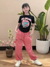 G.DUCKKIDS小黃鴨童裝女童套裝夏裝2024新款兒童裝短袖工裝褲卡通純棉兩件套 黑粉套裝 130 (建議120cm 8-9歲左右)cm 曬單實拍圖